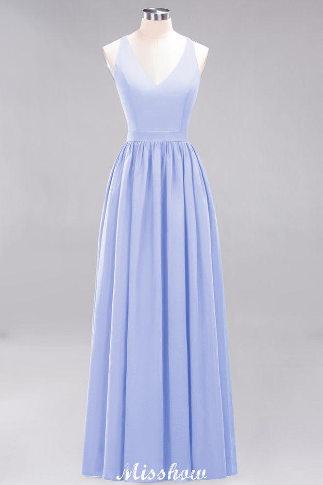 Chiffon Lace A-line Bridesmaid Dresses | V-Neck Sleeveless Floor Length Maid of the Honor Dresses