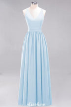 Chiffon Lace A-line Bridesmaid Dresses | V-Neck Sleeveless Floor Length Maid of the Honor Dresses