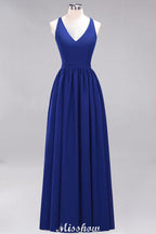 Chiffon Lace A-line Bridesmaid Dresses | V-Neck Sleeveless Floor Length Maid of the Honor Dresses