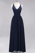 Chiffon Lace A-line Bridesmaid Dresses | V-Neck Sleeveless Floor Length Maid of the Honor Dresses