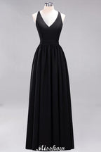 Chiffon Lace A-line Bridesmaid Dresses | V-Neck Sleeveless Floor Length Maid of the Honor Dresses