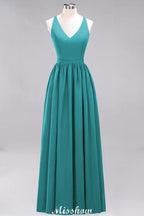 Chiffon Lace A-line Bridesmaid Dresses | V-Neck Sleeveless Floor Length Maid of the Honor Dresses