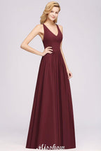Chiffon Lace A-line Bridesmaid Dresses | V-Neck Sleeveless Floor Length Maid of the Honor Dresses