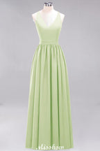 Chiffon Lace A-line Bridesmaid Dresses | V-Neck Sleeveless Floor Length Maid of the Honor Dresses
