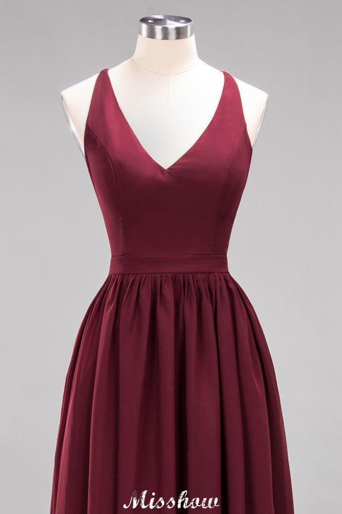 Chiffon Lace A-line Bridesmaid Dresses | V-Neck Sleeveless Floor Length Maid of the Honor Dresses