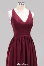 Chiffon Lace A-line Bridesmaid Dresses | V-Neck Sleeveless Floor Length Maid of the Honor Dresses