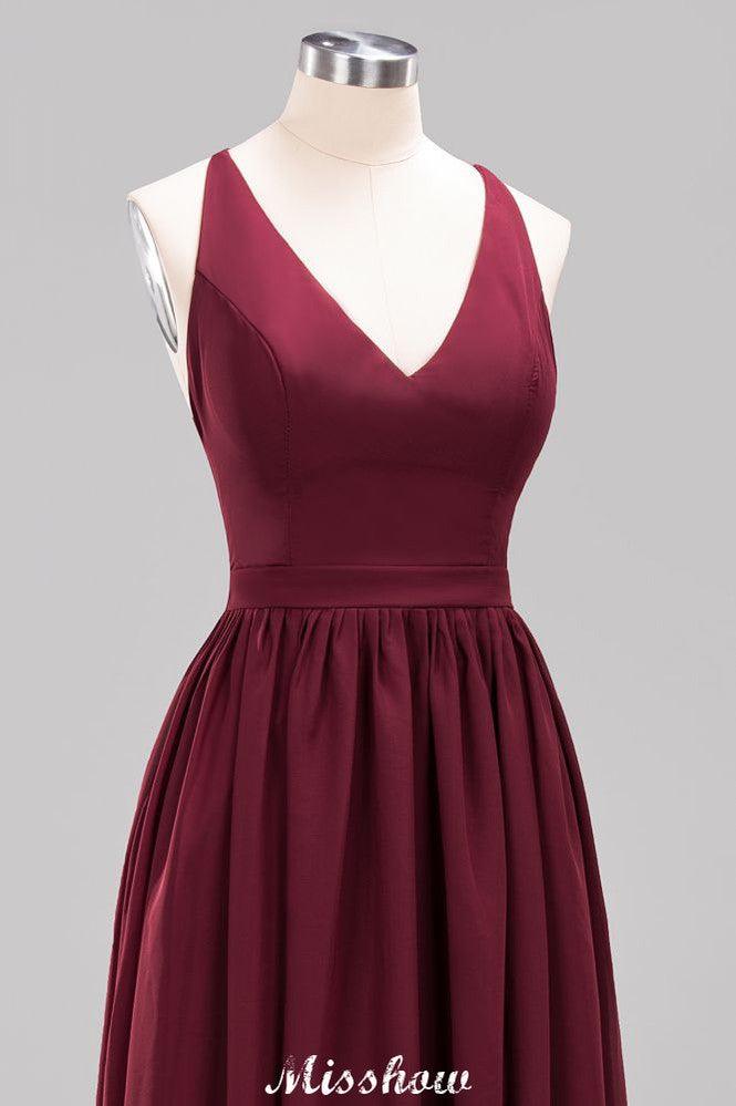 Chiffon Lace A-line Bridesmaid Dresses | V-Neck Sleeveless Floor Length Maid of the Honor Dresses