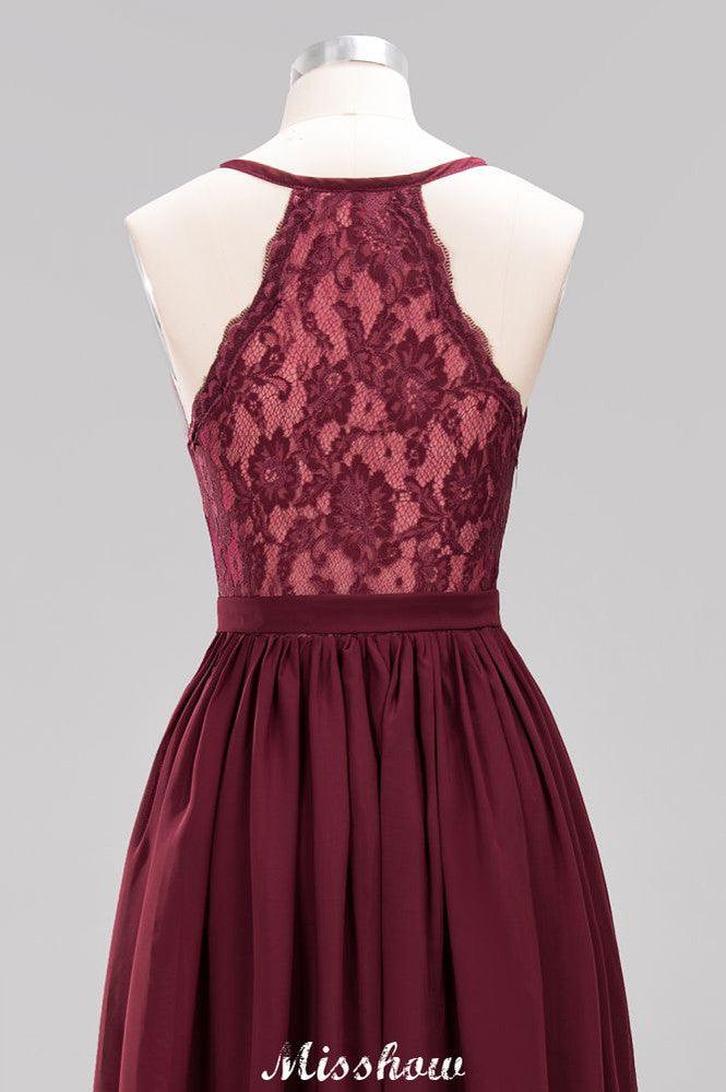 Chiffon Lace A-line Bridesmaid Dresses | V-Neck Sleeveless Floor Length Maid of the Honor Dresses