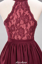 Chiffon Lace A-line Bridesmaid Dresses | V-Neck Sleeveless Floor Length Maid of the Honor Dresses