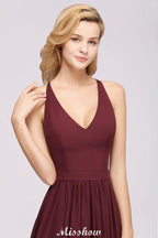 Chiffon Lace A-line Bridesmaid Dresses | V-Neck Sleeveless Floor Length Maid of the Honor Dresses