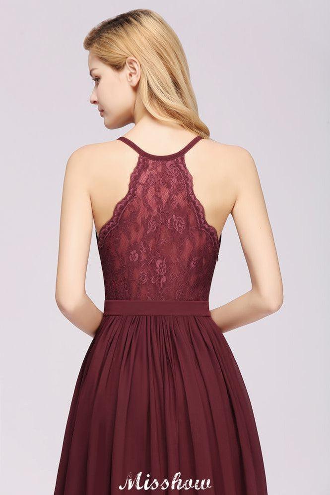 Chiffon Lace A-line Bridesmaid Dresses | V-Neck Sleeveless Floor Length Maid of the Honor Dresses