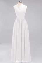 Chiffon Lace A-line Bridesmaid Dresses | V-Neck Sleeveless Floor Length Maid of the Honor Dresses