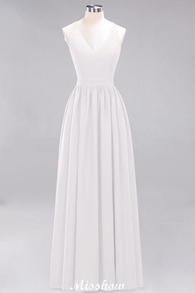 Chiffon Lace A-line Bridesmaid Dresses | V-Neck Sleeveless Floor Length Maid of the Honor Dresses