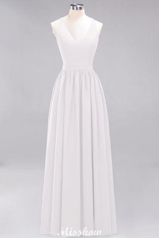 Chiffon Lace A-line Bridesmaid Dresses | V-Neck Sleeveless Floor Length Maid of the Honor Dresses