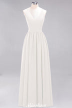 Chiffon Lace A-line Bridesmaid Dresses | V-Neck Sleeveless Floor Length Maid of the Honor Dresses