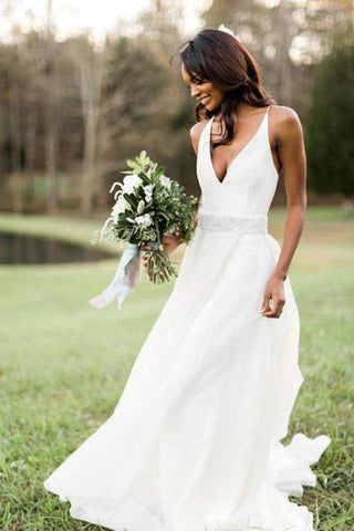 Chiffon Träger A-Linie mit Perlen Brautkleider