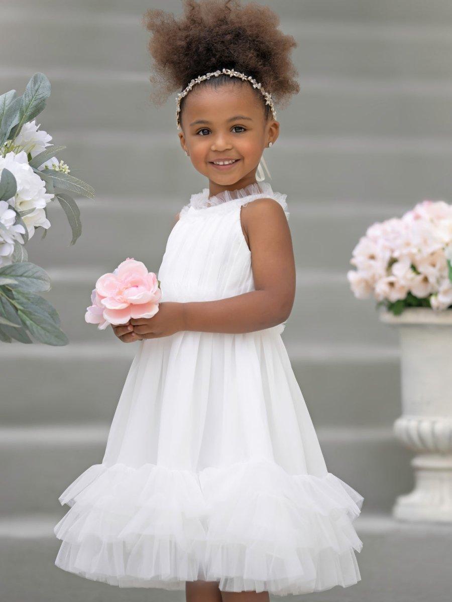 NumberSea - Chiffon Tulle Knee - length Ivory Flower Girl Dress