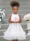 NumberSea - Chiffon Tulle Knee - length Ivory Flower Girl Dress