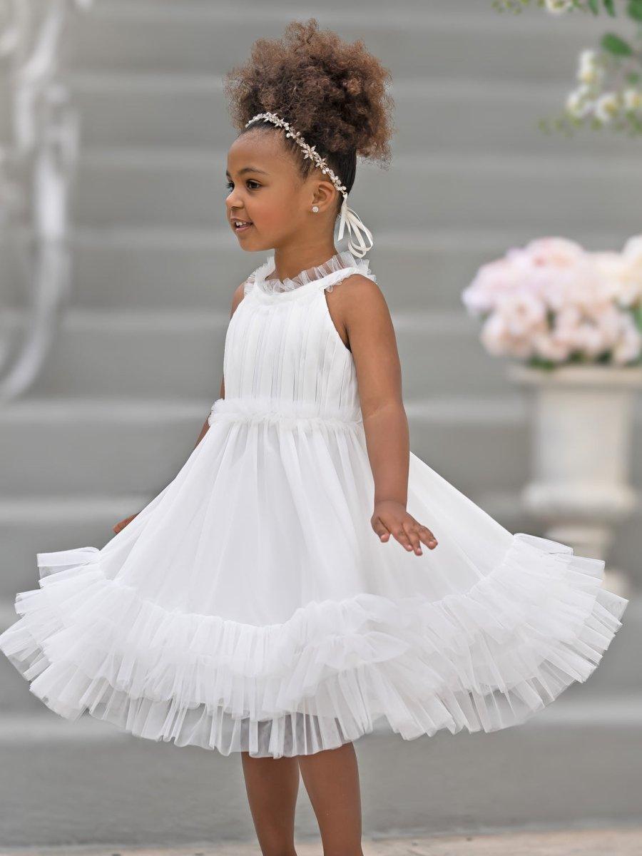 NumberSea - Chiffon Tulle Knee - length Ivory Flower Girl Dress