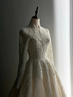 Luxury Sequin Pearl Long Sleeve Ball Gown Wedding Dress SW518