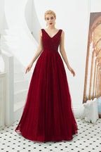 Classic Long A-line V-neck Tulle Prom Dress