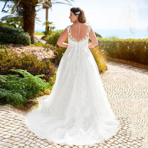 Abiti da Sposa Taglie Forti Classici con Maniche a Bracetto, Scollatura a O e Schiena Nuda, Incantevoli, Abito da Sposa Su Misura 2024