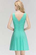 Klassisches V-Ausschnitt Blumenkleid Minilänge Cocktailkleid Ärmelloses Chiffon Kniehohes Ballkleid