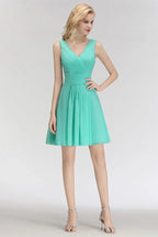 Klassisches V-Ausschnitt Blumenkleid Minilänge Cocktailkleid Ärmelloses Chiffon Kniehohes Ballkleid