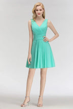 Klassisches V-Ausschnitt Blumenkleid Minilänge Cocktailkleid Ärmelloses Chiffon Kniehohes Ballkleid