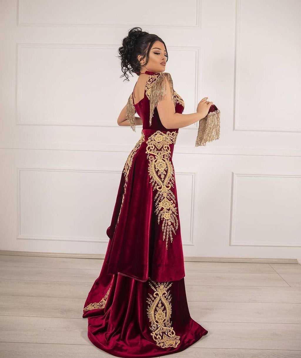 Classy Long Mermaid Appliques Lace Velvet Prom Dress With Slit