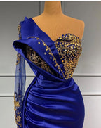 Classy Long Mermaid One Shoulder Royal Blue Prom Dress With Side Train