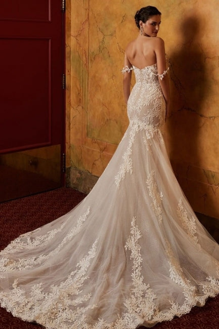 Elegante Trägerlose Meerjungfrau-Spitzen-Brautkleider mit Applikationen