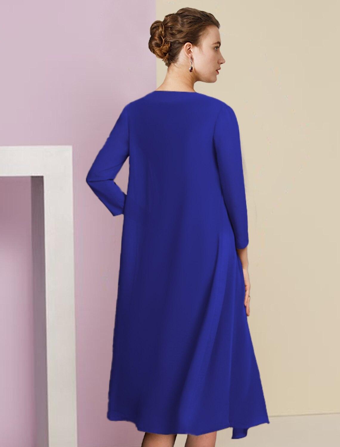 Vestido de mãe da noiva de duas peças, bainha/coluna, formal, para convidada de casamento, vintage, elegante, decote em V, comprimento até ao joelho, chiffon, renda, meia manga, vestidos com aplicações