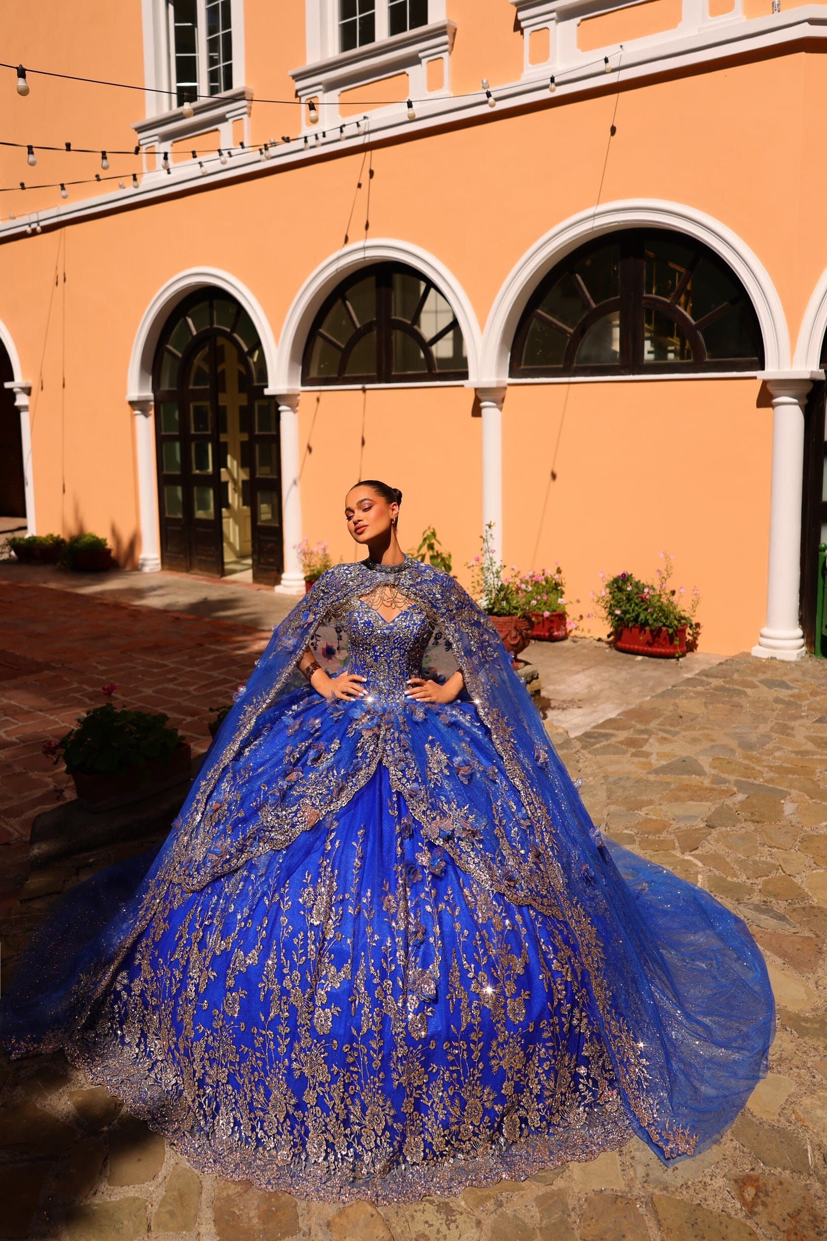 Cold Shoulder Cape Quinceanera Dress by Amarra 54284