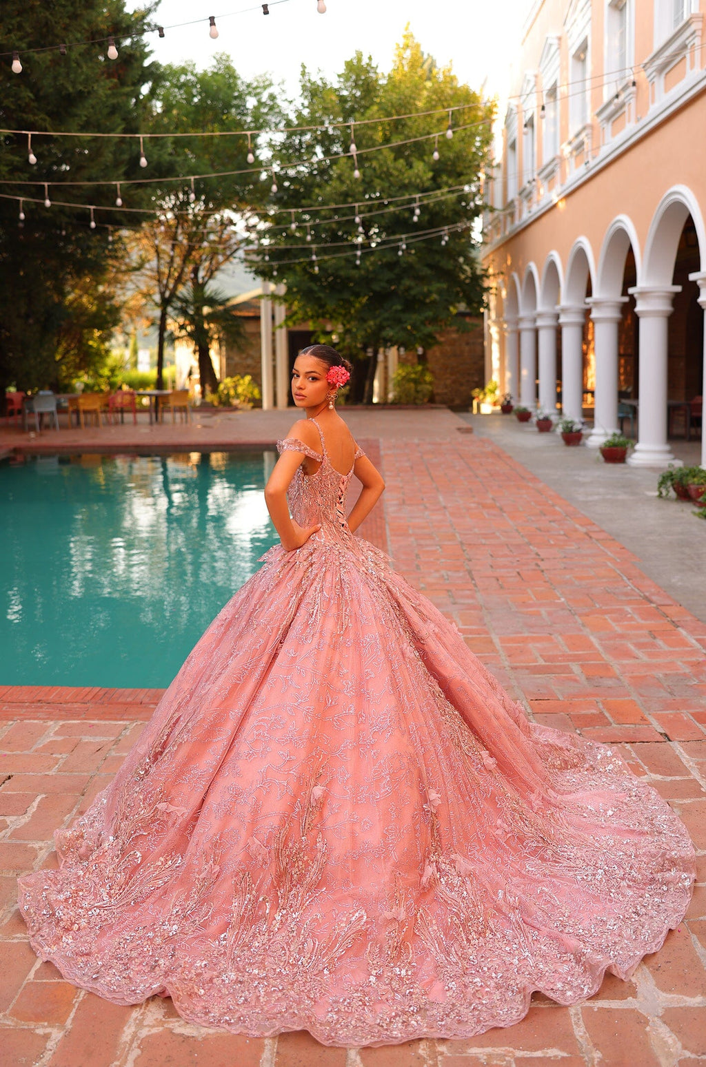 Cold Shoulder Cloak Quinceanera Dress by Amarra 54310