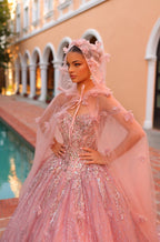 Cold Shoulder Cloak Quinceanera Dress by Amarra 54310