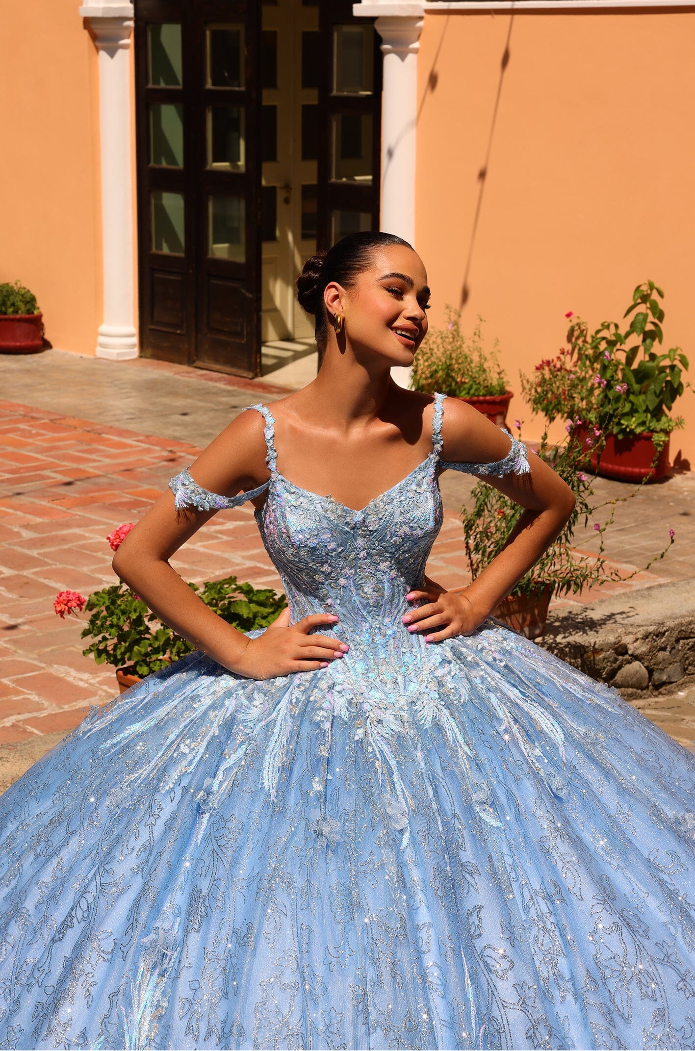 Cold Shoulder Cloak Quinceanera Dress by Amarra 54310