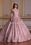 Schulterfreies Quinceanera-Kleid mit floraler Spitze von House of Wu 26930