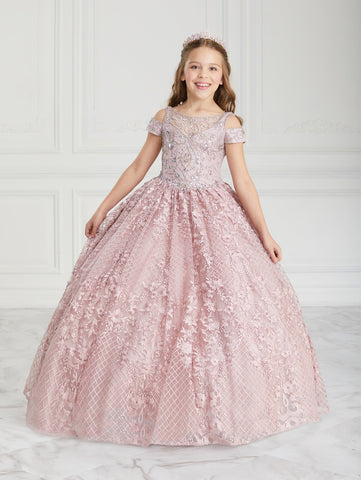 Schulterfreies Quinceanera-Kleid mit floraler Spitze von House of Wu 26930