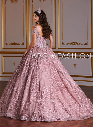 Schulterfreies Quinceanera-Kleid mit floraler Spitze von House of Wu 26930