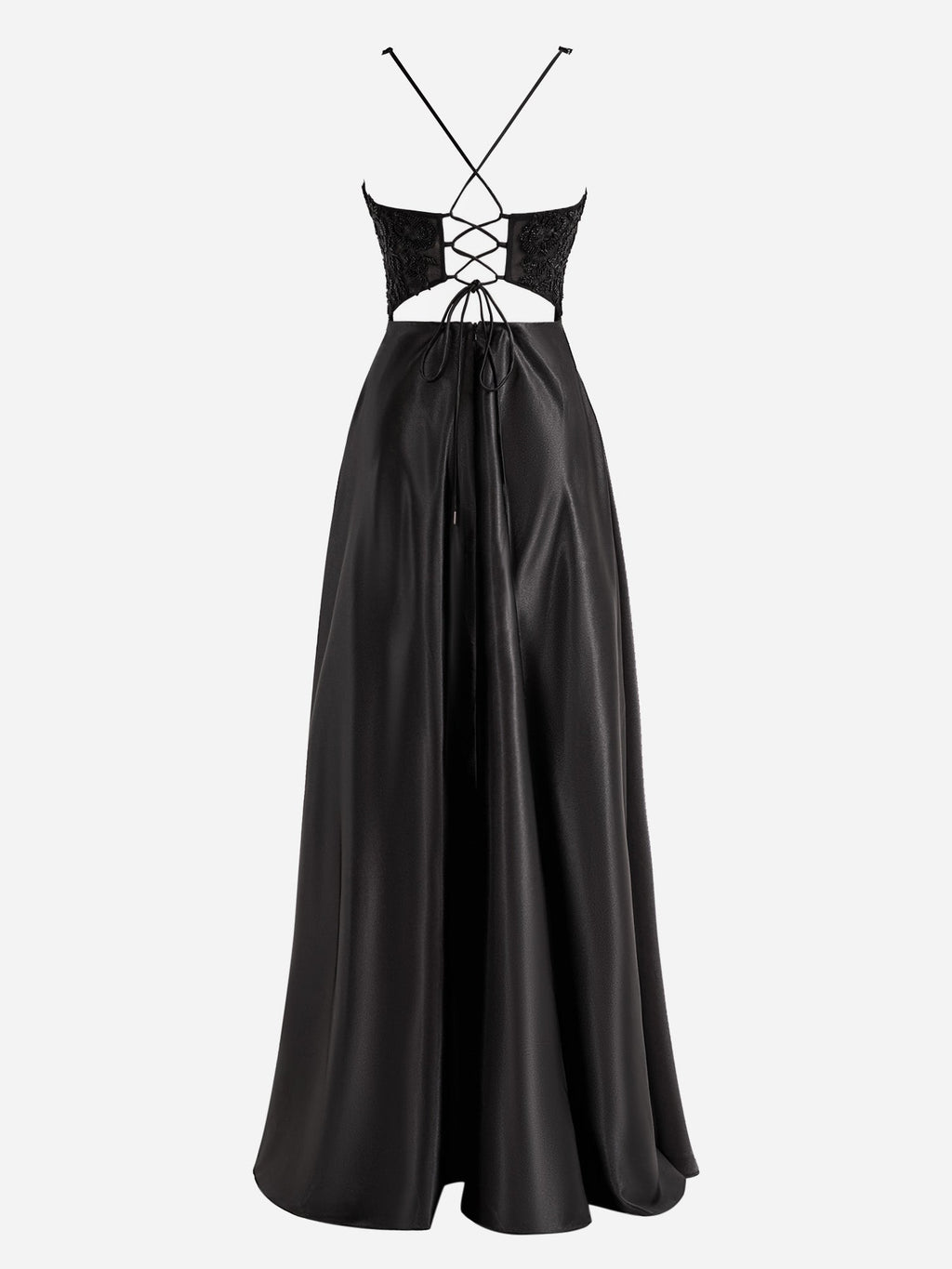 Colette | Black A-Line V-Neck Satin Prom Dress with Slit
