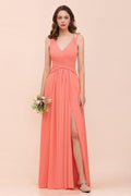 Abito da Sposa per Damigelle Coral Beach con Spacco Frontale per Cerimonia Nuziale