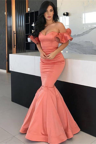 Off the Shoulder Long Mermaid Satin Formal Prom Dress