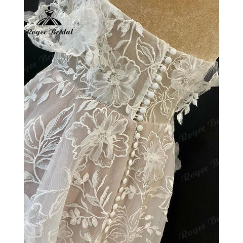 Country Off Shoulder Vollspitze V-Ausschnitt Brautkleid für Frauen 2024 Brautkleid mit Flügelärmeln Vestido Longo Festa de Casamento 