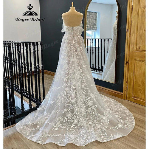 Country Off Shoulder Vollspitze V-Ausschnitt Brautkleid für Frauen 2024 Brautkleid mit Flügelärmeln Vestido Longo Festa de Casamento 