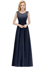 Crew Neck Lace Top Sleeveless Chiffon Bridesmaid Dress Aline Formal Dress by misshow.com