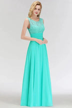 Crew Neck Lace Top Sleeveless Chiffon Bridesmaid Dress Aline Formal Dress by misshow.com