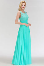 Crew Neck Lace Top Sleeveless Chiffon Bridesmaid Dress Aline Formal Dress