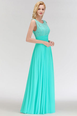 Crew Neck Lace Top Sleeveless Chiffon Bridesmaid Dress Aline Formal Dress