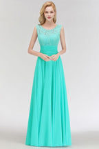 Crew Neck Lace Top Sleeveless Chiffon Bridesmaid Dress Aline Formal Dress